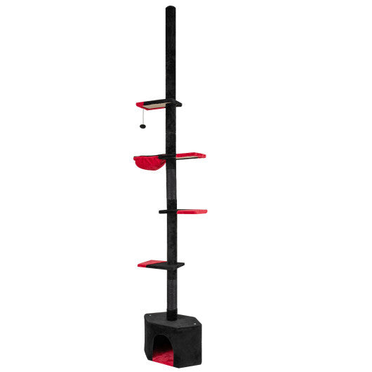 Floor to Ceiling Gothic Cat Tree 97-118 Inches Adjustable 5-Tier with Condo-Black W2B