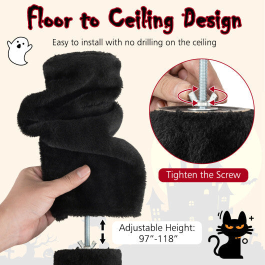 Floor to Ceiling Gothic Cat Tree 97-118 Inches Adjustable 5-Tier with Condo-Black W2B