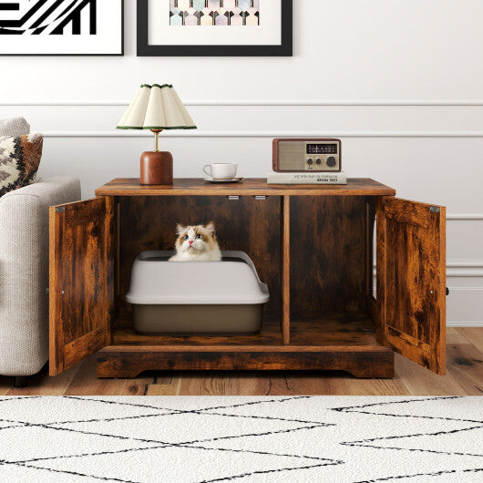 Cat Litter Box Enclosure Furniture Indoor Wooden Cat House End Side Table Nightstand-Brown W2B