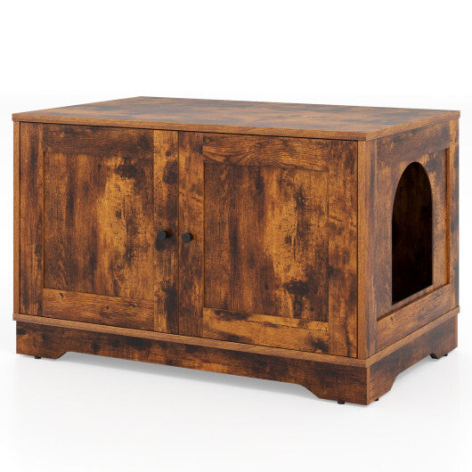 Cat Litter Box Enclosure Furniture Indoor Wooden Cat House End Side Table Nightstand-Brown W2B