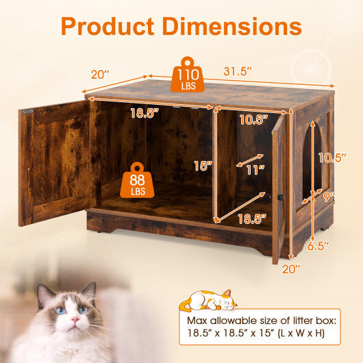 Cat Litter Box Enclosure Furniture Indoor Wooden Cat House End Side Table Nightstand-Brown W2B