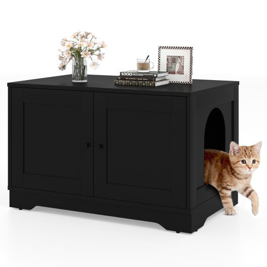 Cat Litter Box Enclosure Furniture Indoor Wooden Cat House End Side Table Nightstand-Brown W2B