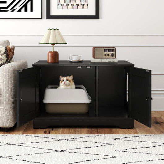 Cat Litter Box Enclosure Furniture Indoor Wooden Cat House End Side Table Nightstand-Brown W2B