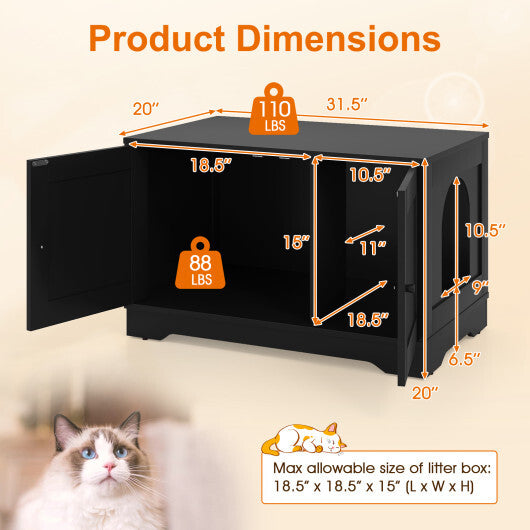 Cat Litter Box Enclosure Furniture Indoor Wooden Cat House End Side Table Nightstand-Brown W2B