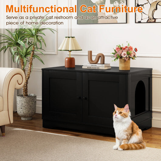 Cat Litter Box Enclosure Furniture Indoor Wooden Cat House End Side Table Nightstand-Brown W2B