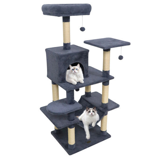 58" Multi-Level Cat Tree Soft Plush Cat Tower with Padded Top Perch-Grey