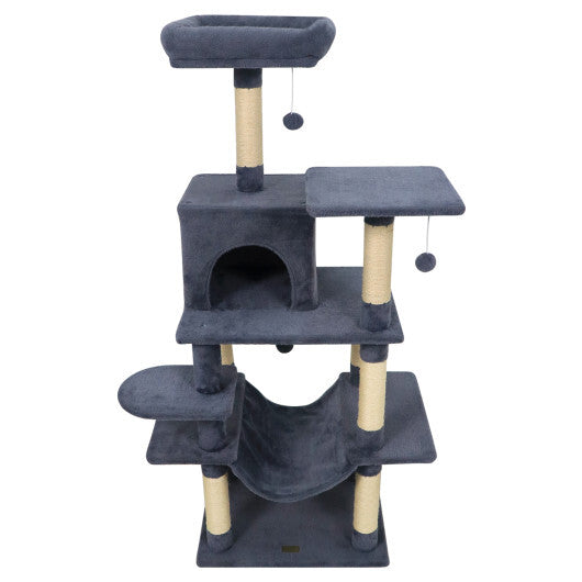 58" Multi-Level Cat Tree Soft Plush Cat Tower with Padded Top Perch-Grey W2B
