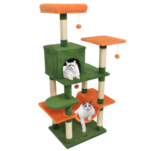 58" Multi-Level Cat Tree Soft Plush Cat Tower with Padded Top Perch-Grey W2B