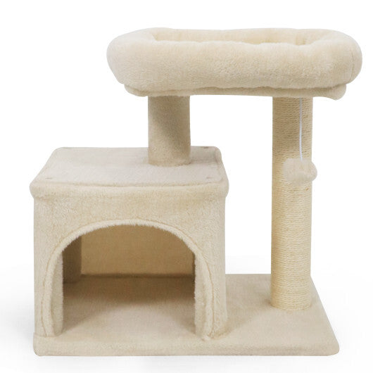 Small Cat Tree with Large Padded Plush Perch for Indoor Cats-Beige