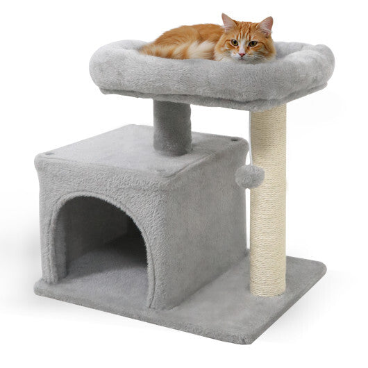 Small Cat Tree with Large Padded Plush Perch for Indoor Cats-Beige