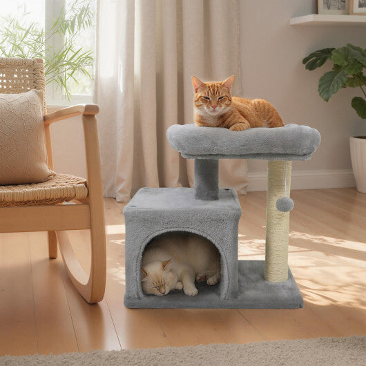 Small Cat Tree with Large Padded Plush Perch for Indoor Cats-Beige