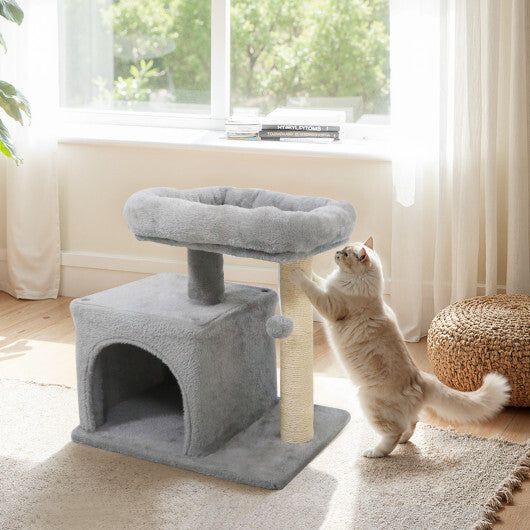 Small Cat Tree with Large Padded Plush Perch for Indoor Cats-Beige
