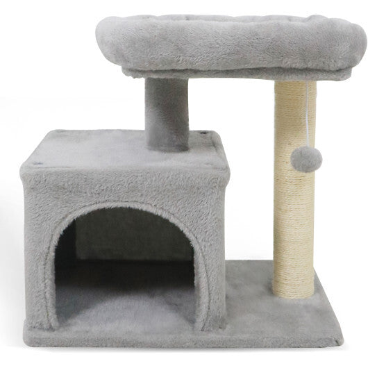 Small Cat Tree with Large Padded Plush Perch for Indoor Cats-Beige