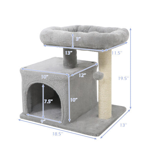Small Cat Tree with Large Padded Plush Perch for Indoor Cats-Beige