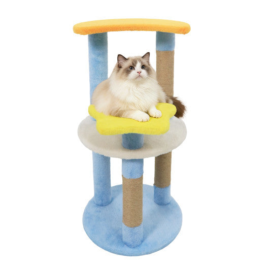 29 Inches Cute Modern Cat Tree with Star and Moon Shaped Platforms-Blue W2B