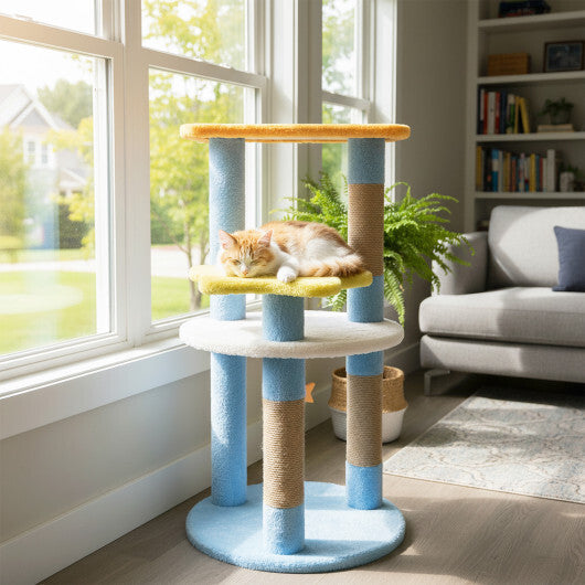 29 Inches Cute Modern Cat Tree with Star and Moon Shaped Platforms-Blue W2B