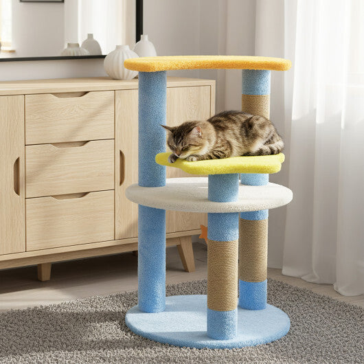 29 Inches Cute Modern Cat Tree with Star and Moon Shaped Platforms-Blue W2B