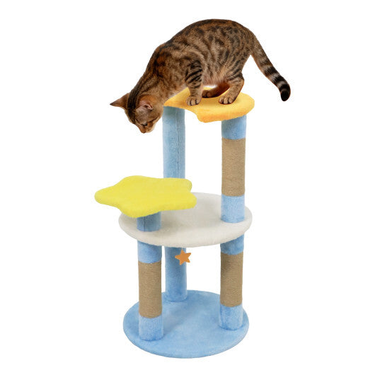 29 Inches Cute Modern Cat Tree with Star and Moon Shaped Platforms-Blue W2B
