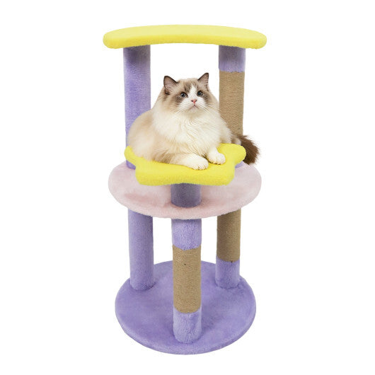 29 Inches Cute Modern Cat Tree with Star and Moon Shaped Platforms-Blue W2B