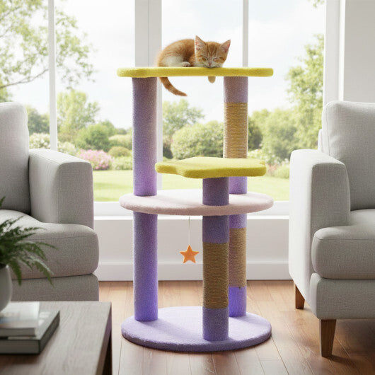 29 Inches Cute Modern Cat Tree with Star and Moon Shaped Platforms-Blue W2B