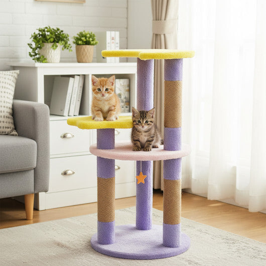 29 Inches Cute Modern Cat Tree with Star and Moon Shaped Platforms-Blue W2B