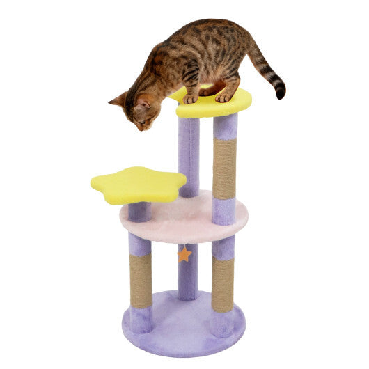 29 Inches Cute Modern Cat Tree with Star and Moon Shaped Platforms-Blue W2B