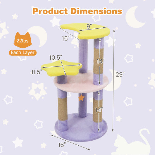 29 Inches Cute Modern Cat Tree with Star and Moon Shaped Platforms-Blue W2B