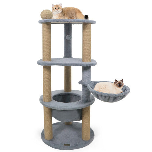 47 Inches Tall Cat Tower with Cat Nest and Scratching Posts-Gray W2B