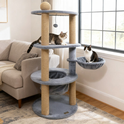 47 Inches Tall Cat Tower with Cat Nest and Scratching Posts-Gray W2B