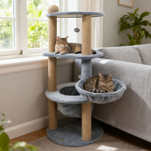 47 Inches Tall Cat Tower with Cat Nest and Scratching Posts-Gray W2B
