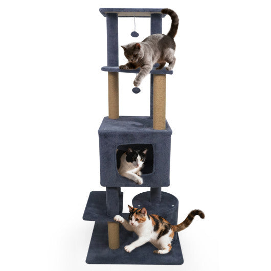 64 Inch Tall Cat Tree with 2 Large Condos and Jute Scratching Posts for Indoor Adult Cats-Beige