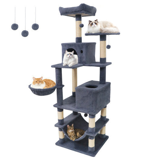66 Inch Tall Cat Tree Multi-Level Cat Tower with 2 Condos Sisal Scratching Posts-Beige W2B