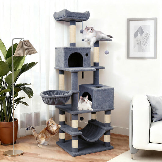 66 Inch Tall Cat Tree Multi-Level Cat Tower with 2 Condos Sisal Scratching Posts-Beige W2B