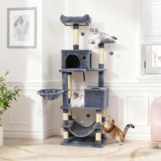 66 Inch Tall Cat Tree Multi-Level Cat Tower with 2 Condos Sisal Scratching Posts-Beige W2B