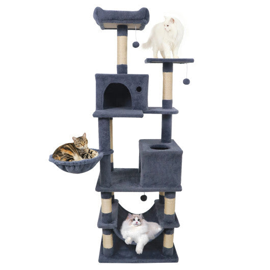 66 Inch Tall Cat Tree Multi-Level Cat Tower with 2 Condos Sisal Scratching Posts-Beige W2B