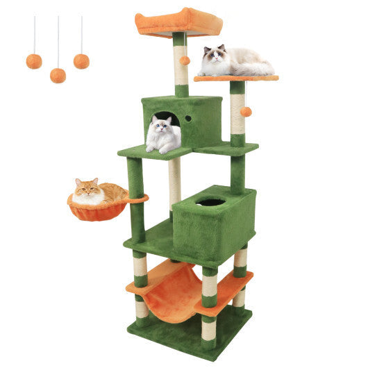 66 Inch Tall Cat Tree Multi-Level Cat Tower with 2 Condos Sisal Scratching Posts-Beige W2B