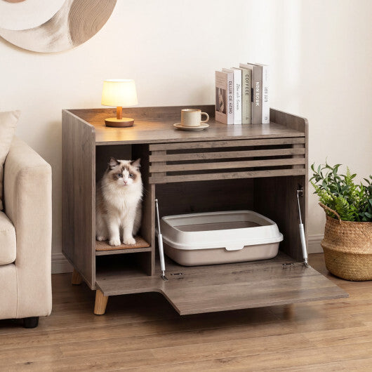 Cat Litter Box Enclosure with Flip-down Opening Door and Scratching Mat-Brown W2B