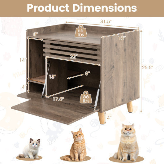 Cat Litter Box Enclosure with Flip-down Opening Door and Scratching Mat-Brown W2B