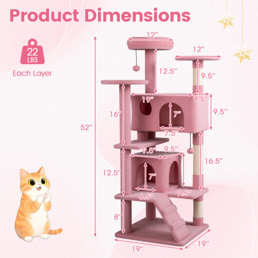 52 Inch Tall Cat Tree Tower for Indoor Cats-Pink W2B