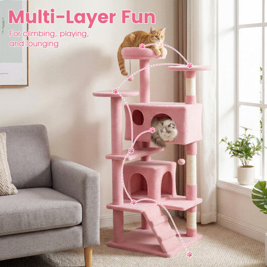 52 Inch Tall Cat Tree Tower for Indoor Cats-Pink W2B