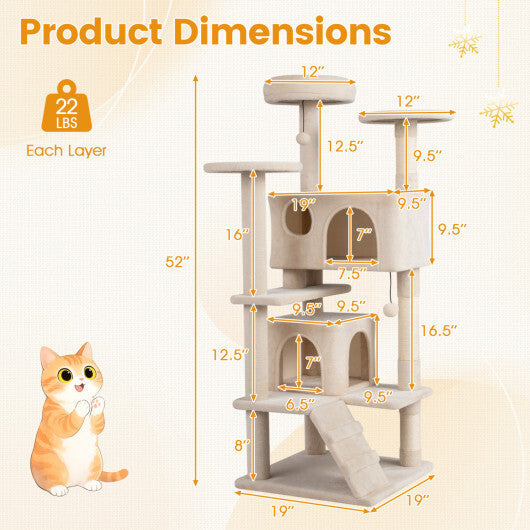 52 Inch Tall Cat Tree Tower for Indoor Cats-Pink W2B