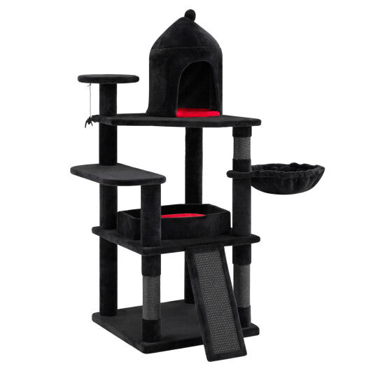 50 Inch Gothic Multi-level Cat Tree with House for Indoor Cats W2B