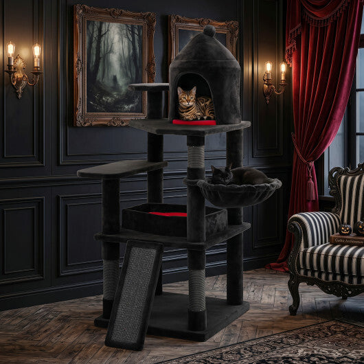 50 Inch Gothic Multi-level Cat Tree with House for Indoor Cats W2B