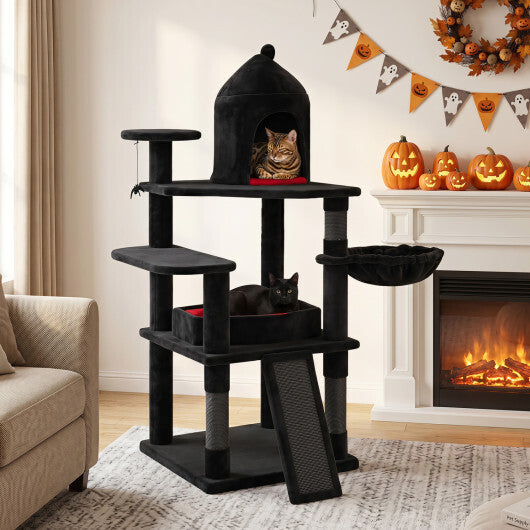 50 Inch Gothic Multi-level Cat Tree with House for Indoor Cats W2B