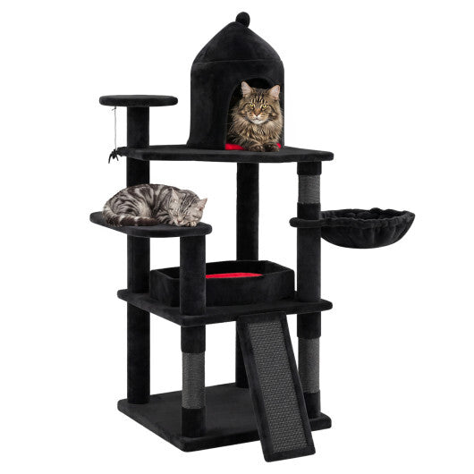 50 Inch Gothic Multi-level Cat Tree with House for Indoor Cats W2B