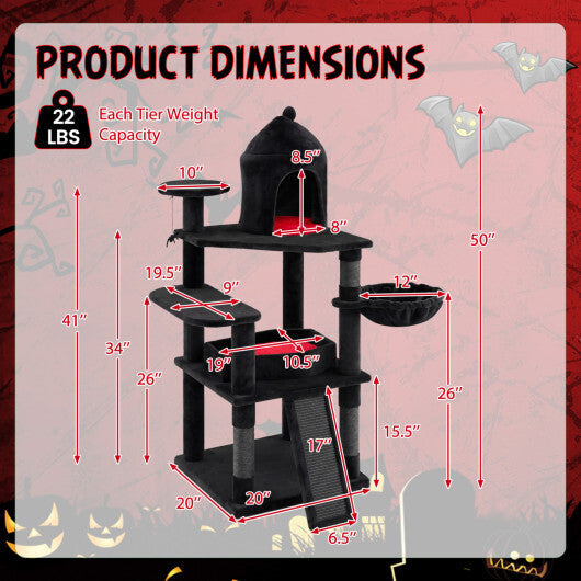 50 Inch Gothic Multi-level Cat Tree with House for Indoor Cats W2B