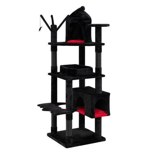 70 Inch Gothic Cat Tree for Indoor Cats with Castle and House W2B