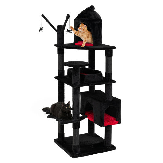 70 Inch Gothic Cat Tree for Indoor Cats with Castle and House W2B