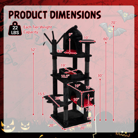 70 Inch Gothic Cat Tree for Indoor Cats with Castle and House W2B