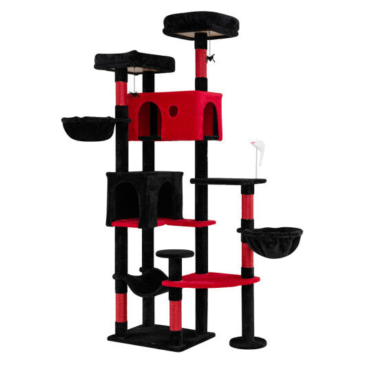 75 Inch Gothic Cat Tree with 2 Plush Perches for Indoor Cats W2B
